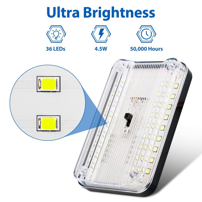 EEEKit 2PCS 12V Dome Roof Interior Lights for RV, 36 LED RV Ceiling Dome Lights, Camper Light with ON/OFF Switch, 12 Volt LED Light for Car, Van, Truck, Trailer, Boat, Motorhome, Caravan, SUV, Pickup - Image 2